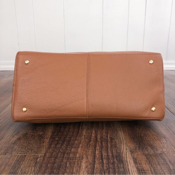 Calvin Klein Pebbled Leather Satchel Bag Dual Handle Exterior Pockets Brown Gold - Picture 11 of 16